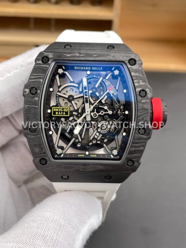 New Factory Richard Mille RM 055 42.7mm Black Carbon Fiber White Rubber Strap Black Skeletonized Dial (3) New Factory Richard Mille RM 35-02 44.5mm Black Carbon Fiber White Rubber Strap Black Skeletonized Dial