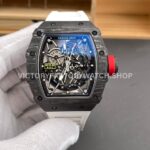 New Factory Richard Mille RM 055 42.7mm Black Carbon Fiber White Rubber Strap Black Skeletonized Dial (8) New Factory Richard Mille RM35-02 44.5mm black carbon fiber white rubber strap black skeletonized dial