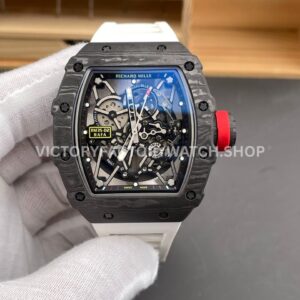 New Factory Richard Mille RM35-02 44.5mm black carbon fiber white rubber strap black skeletonized dial