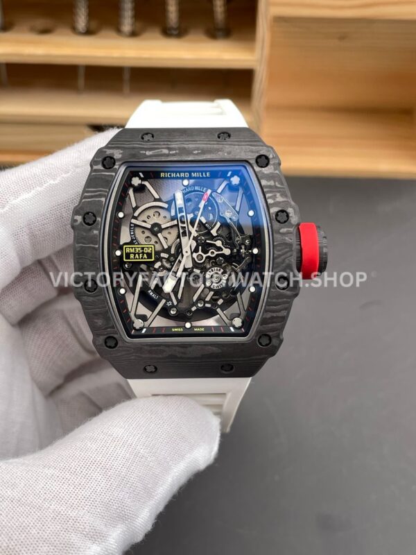 New Factory Richard Mille RM 055 42.7mm Black Carbon Fiber White Rubber Strap Black Skeletonized Dial (8) New Factory Richard Mille RM35-02 44.5mm black carbon fiber white rubber strap black skeletonized dial