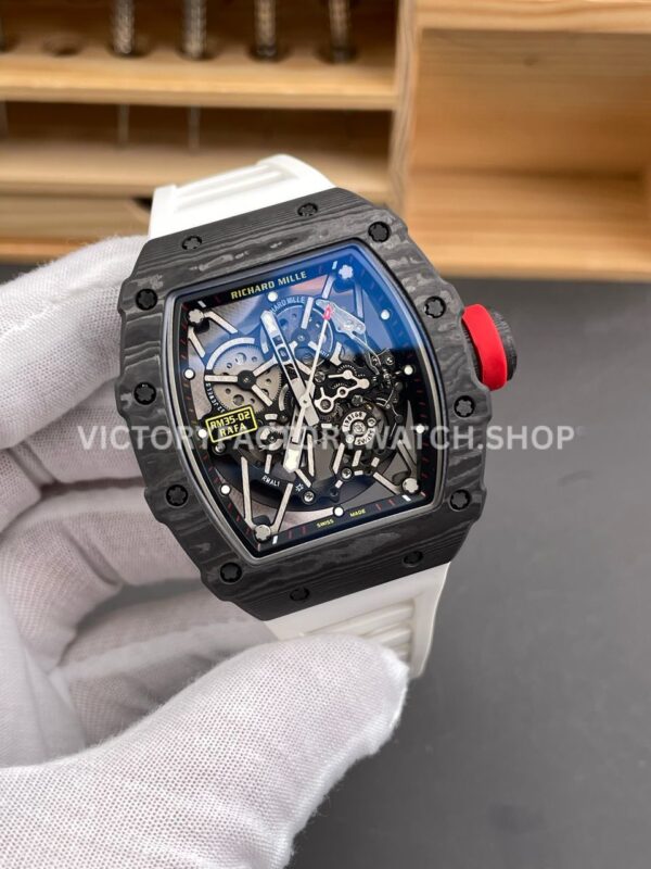 New Factory Richard Mille RM 055 42.7mm Black Carbon Fiber White Rubber Strap Black Skeletonized Dial (9) New Factory Richard Mille RM 35-02 44.5mm Black Carbon Fiber White Rubber Strap Black Skeletonized Dial