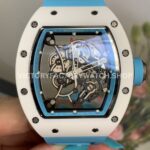 New Factory Richard Mille RM 055 42.7mm White Ceramics Light Blue Rubber Strap Black Skeletonized Dial (1) New Factory Richard Mille RM 055 42.7mm White Ceramics Light Blue Rubber Strap Black Skeletonized Dial