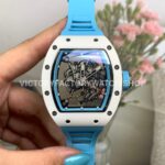 New Factory Richard Mille RM 055 42.7mm White Ceramics Light Blue Rubber Strap Black Skeletonized Dial (2) New Factory Richard Mille RM055 42.7mm white ceramic light blue rubber strap black skeletonized dial