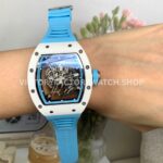 New Factory Richard Mille RM 055 42.7mm White Ceramics Light Blue Rubber Strap Black Skeletonized Dial (4) New Factory Richard Mille RM 055 42.7mm White Ceramics Light Blue Rubber Strap Black Skeletonized Dial