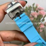 New Factory Richard Mille RM 055 42.7mm White Ceramics Light Blue Rubber Strap Black Skeletonized Dial (5) New Factory Richard Mille RM 055 42.7mm White Ceramics Light Blue Rubber Strap Black Skeletonized Dial