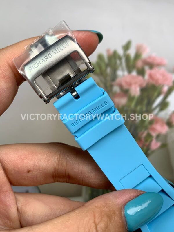 New Factory Richard Mille RM 055 42.7mm White Ceramics Light Blue Rubber Strap Black Skeletonized Dial (5) New Factory Richard Mille RM 055 42.7mm White Ceramics Light Blue Rubber Strap Black Skeletonized Dial