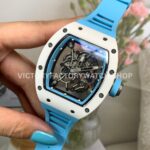 New Factory Richard Mille RM 055 42.7mm White Ceramics Light Blue Rubber Strap Black Skeletonized Dial (6) New Factory Richard Mille RM 055 42.7mm White Ceramics Light Blue Rubber Strap Black Skeletonized Dial