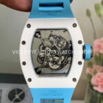New Factory Richard Mille RM 055 42.7mm White Ceramics Light Blue Rubber Strap Black Skeletonized Dial (7) New Factory Richard Mille RM 055 42.7mm White Ceramics Light Blue Rubber Strap Black Skeletonized Dial