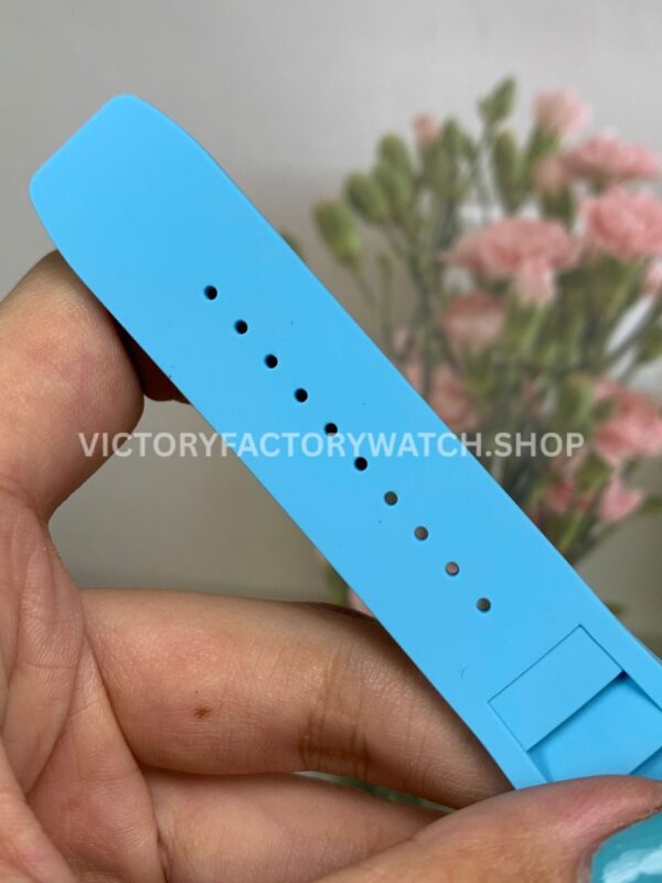 New Factory Richard Mille RM 055 42.7mm White Ceramics Light Blue Rubber Strap Black Skeletonized Dial (8) New Factory Richard Mille RM 055 42.7mm White Ceramics Light Blue Rubber Strap Black Skeletonized Dial