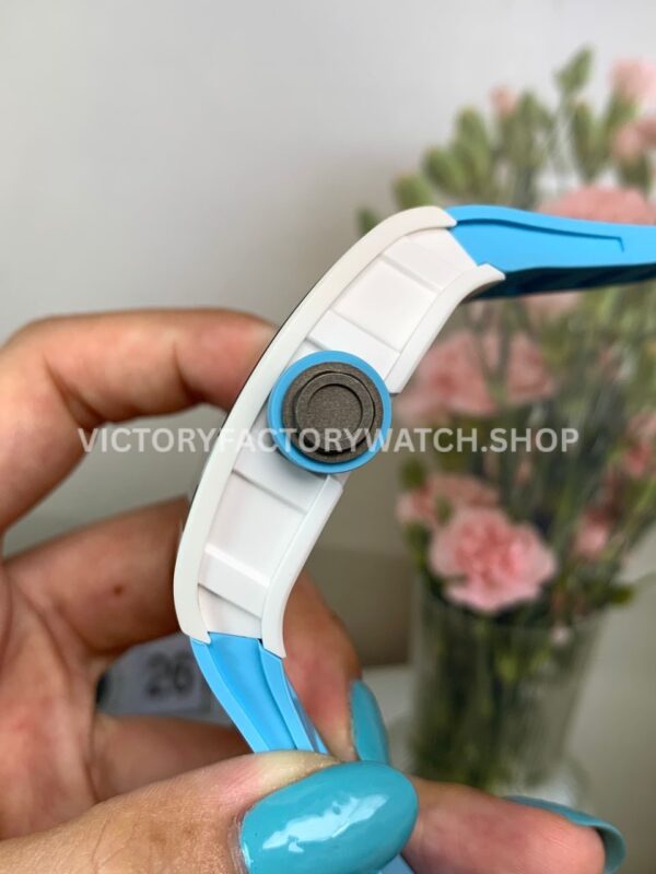 New Factory Richard Mille RM 055 42.7mm White Ceramics Light Blue Rubber Strap Black Skeletonized Dial (9) New Factory Richard Mille RM 055 42.7mm White Ceramics Light Blue Rubber Strap Black Skeletonized Dial