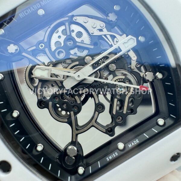 New Factory Richard Mille RM 055 42.7mm White Ceramics White Rubber Strap Black Skeletonized Dial (2) New Factory Richard Mille RM 055 42.7mm White Ceramics White Rubber Strap Black Skeletonized Dial