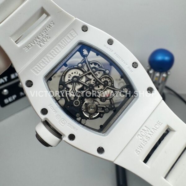 New Factory Richard Mille RM 055 42.7mm White Ceramics White Rubber Strap Black Skeletonized Dial (3) New Factory Richard Mille RM 055 42.7mm White Ceramics White Rubber Strap Black Skeletonized Dial