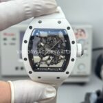 New Factory Richard Mille RM 055 42.7mm White Ceramics White Rubber Strap Black Skeletonized Dial (4) New Factory Richard Mille RM055 42.7mm white ceramic white rubber strap black skeletonized dial