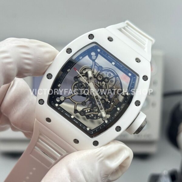 New Factory Richard Mille RM 055 42.7mm White Ceramics White Rubber Strap Black Skeletonized Dial (5) New Factory Richard Mille RM 055 42.7mm White Ceramics White Rubber Strap Black Skeletonized Dial