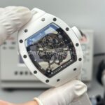 New Factory Richard Mille RM 055 42.7mm White Ceramics White Rubber Strap Black Skeletonized Dial (6) New Factory Richard Mille RM 055 42.7mm White Ceramics White Rubber Strap Black Skeletonized Dial