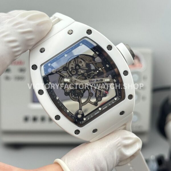 New Factory Richard Mille RM 055 42.7mm White Ceramics White Rubber Strap Black Skeletonized Dial (6) New Factory Richard Mille RM 055 42.7mm White Ceramics White Rubber Strap Black Skeletonized Dial