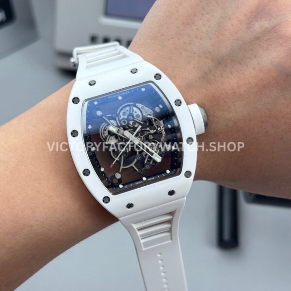 New Factory Richard Mille RM 055 42.7mm White Ceramics White Rubber Strap Black Skeletonized Dial (8) New Factory Richard Mille RM 055 42.7mm White Ceramics White Rubber Strap Black Skeletonized Dial