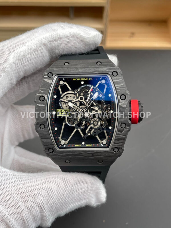 New Factory RM35-01 Rafael Nadal black carbon fiber black rubber strap skeletonized dial