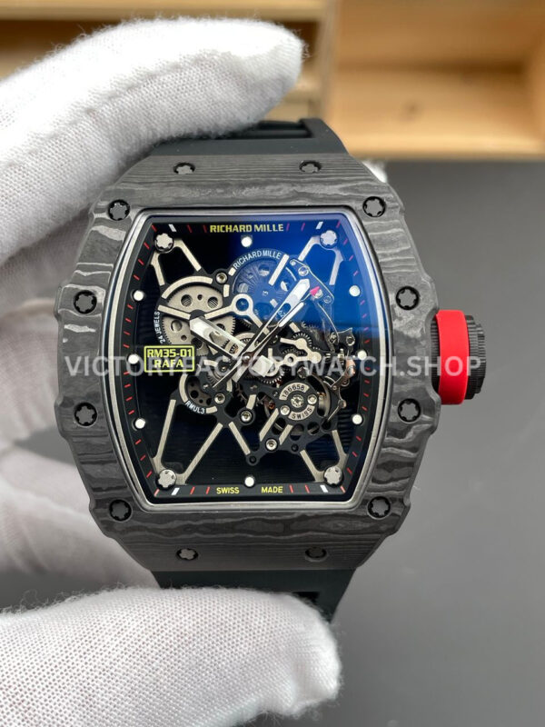 New Factory Richard Mille RM 35-01 42.7mm Black Carbon Fiber Black Rubber Strap Skeletonized Dial