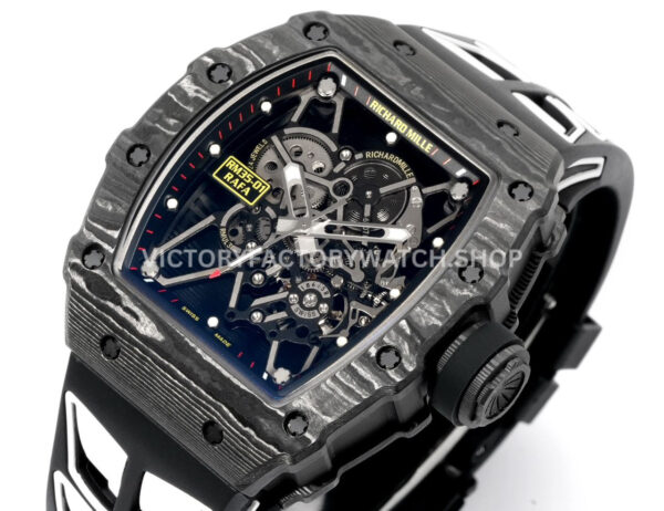 New Factory Richard Mille RM 35-01 42.7mm Black Carbon Fiber Black White Rubber Strap Black Skeletonized Dial (4) New Factory Richard Mille RM 35-01 42.7mm Black Carbon Fiber Black White Rubber Strap Black Skeletonized Dial