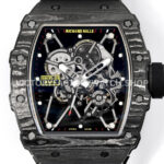 New Factory Richard Mille RM 35-01 42.7mm Black Carbon Fiber Black White Rubber Strap Black Skeletonized Dial (6) New Factory Richard Mille RM 35-01 42.7mm Black Carbon Fiber Black White Rubber Strap Black Skeletonized Dial