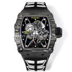 New Factory Richard Mille RM 35-01 42.7mm Black Carbon Fiber Black White Rubber Strap Black Skeletonized Dial (7) New Factory RM35-01 black carbon fiber black white rubber strap skeletonized dial