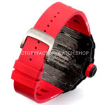 New Factory Richard Mille RM 35-01 42.7mm Black Carbon Fiber Red White Rubber Strap Black Skeletonized Dial