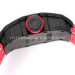 New Factory Richard Mille RM 35-01 42.7mm Black Carbon Fiber Red White Rubber Strap Black Skeletonized Dial