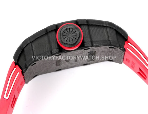 New Factory Richard Mille RM 35-01 42.7mm Black Carbon Fiber Red White Rubber Strap Black Skeletonized Dial