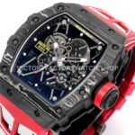 New Factory Richard Mille RM 35-01 42.7mm Black Carbon Fiber Red White Rubber Strap Black Skeletonized Dial