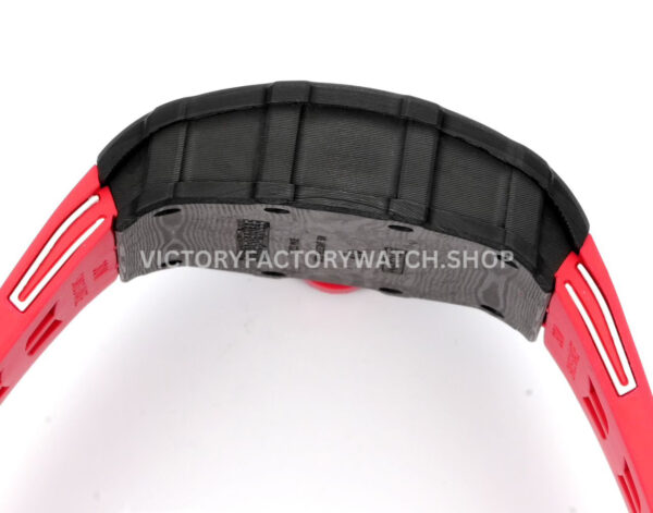 New Factory Richard Mille RM 35-01 42.7mm Black Carbon Fiber Red White Rubber Strap Black Skeletonized Dial