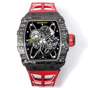 Rafael Nadal RM35-01 black carbon fiber red white rubber strap black skeletonized dial
