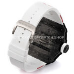 New Factory Richard Mille RM 35-01 42.7mm Black Carbon Fiber White Red Rubber Strap Black Skeletonized Dial