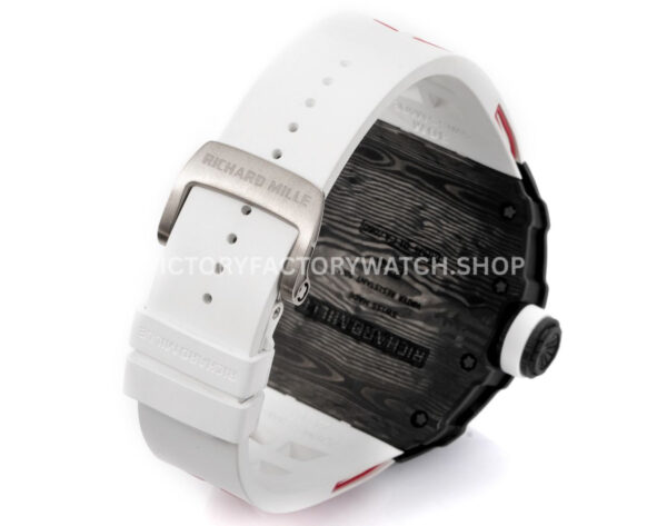 New Factory Richard Mille RM 35-01 42.7mm Black Carbon Fiber White Red Rubber Strap Black Skeletonized Dial