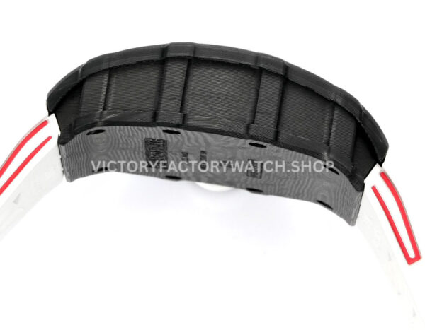 New Factory Richard Mille RM 35-01 42.7mm Black Carbon Fiber White Red Rubber Strap Black Skeletonized Dial