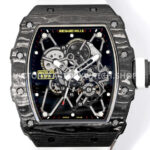 New Factory Richard Mille RM 35-01 42.7mm Black Carbon Fiber White Red Rubber Strap Black Skeletonized Dial