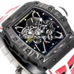 New Factory Richard Mille RM 35-01 42.7mm Black Carbon Fiber White Red Rubber Strap Black Skeletonized Dial