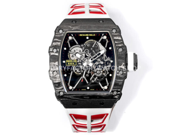 RM35-01 black carbon fiber white red rubber strap skeletonized dial New Factory