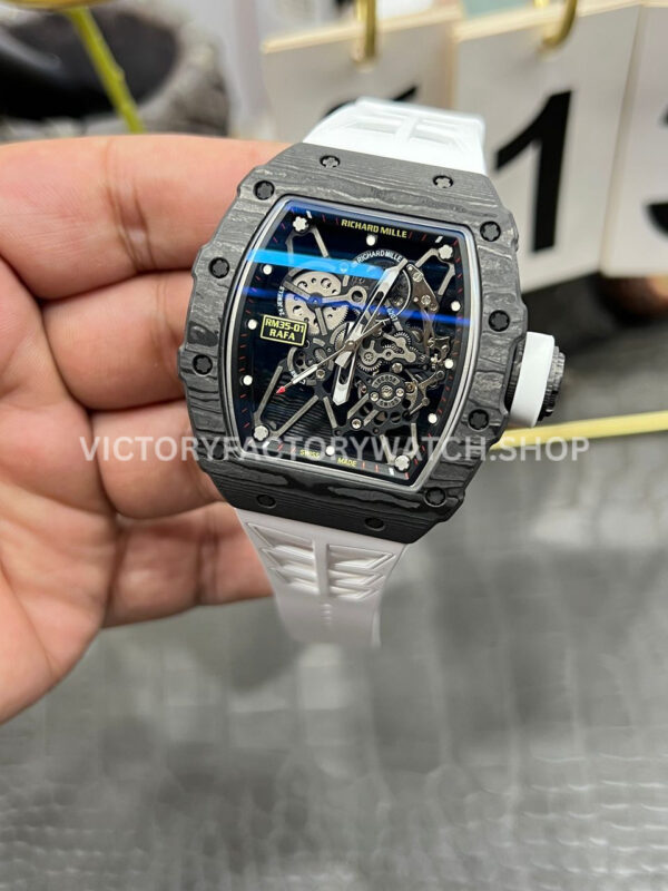 New Factory Richard Mille RM 35-01 42.7mm Black Carbon Fiber White Rubber Strap Black Skeletonized Dial (10) New Factory Richard Mille RM 35-01 42.7mm Black Carbon Fiber White Rubber Strap Black Skeletonized Dial