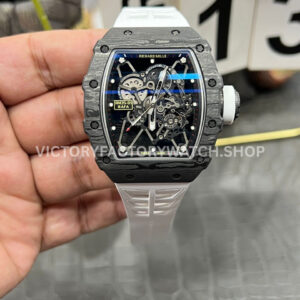 New Factory Richard Mille RM35-01 black carbon fiber white rubber strap black skeleton dial