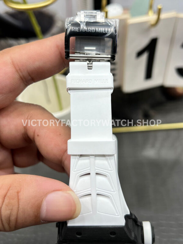 New Factory Richard Mille RM 35-01 42.7mm Black Carbon Fiber White Rubber Strap Black Skeletonized Dial (3) New Factory Richard Mille RM 35-01 42.7mm Black Carbon Fiber White Rubber Strap Black Skeletonized Dial