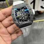 New Factory Richard Mille RM 35-01 42.7mm Black Carbon Fiber White Rubber Strap Black Skeletonized Dial (5) New Factory Richard Mille RM 35-01 42.7mm Black Carbon Fiber White Rubber Strap Black Skeletonized Dial