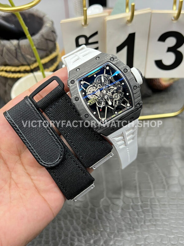 New Factory Richard Mille RM 35-01 42.7mm Black Carbon Fiber White Rubber Strap Black Skeletonized Dial (7) New Factory Richard Mille RM 35-01 42.7mm Black Carbon Fiber White Rubber Strap Black Skeletonized Dial