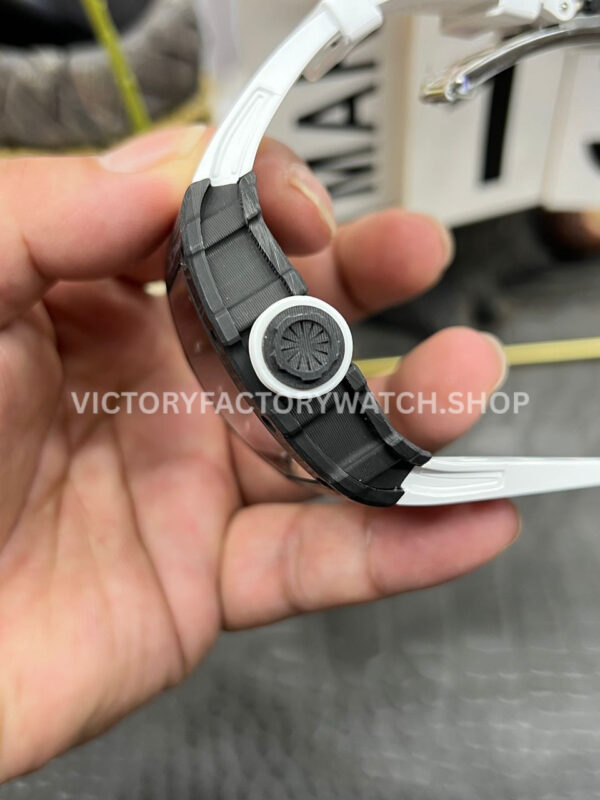 New Factory Richard Mille RM 35-01 42.7mm Black Carbon Fiber White Rubber Strap Black Skeletonized Dial (9) New Factory Richard Mille RM 35-01 42.7mm Black Carbon Fiber White Rubber Strap Black Skeletonized Dial