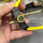 New Factory Richard Mille RM 35-01 42.7mm Black Carbon Fiber Yellow Rubber Strap Black Skeletonized Dial