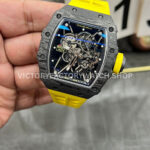 New Factory Richard Mille RM 35-01 42.7mm Black Carbon Fiber Yellow Rubber Strap Black Skeletonized Dial