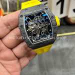 New Factory Richard Mille RM 35-01 42.7mm Black Carbon Fiber Yellow Rubber Strap Black Skeletonized Dial