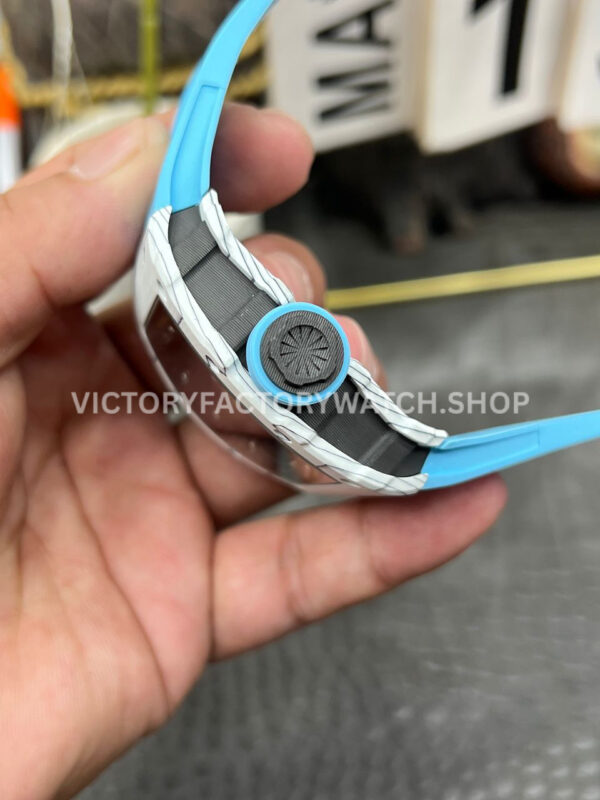 New Factory Richard Mille RM 35-01 42.7mm White Carbon Fiber Light Blue Rubber Strap Black Skeletonized Dial (1) New Factory Richard Mille RM 35-01 42.7mm White Carbon Fiber Light Blue Rubber Strap Black Skeletonized Dial