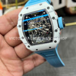 New Factory Richard Mille RM 35-01 42.7mm White Carbon Fiber Light Blue Rubber Strap Black Skeletonized Dial (2) New Factory Richard Mille RM 35-01 42.7mm White Carbon Fiber Light Blue Rubber Strap Black Skeletonized Dial