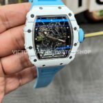 New Factory Richard Mille RM 35-01 42.7mm White Carbon Fiber Light Blue Rubber Strap Black Skeletonized Dial (3) New Factory Richard Mille RM 35-01 42.7mm White Carbon Fiber Light Blue Rubber Strap Black Skeletonized Dial